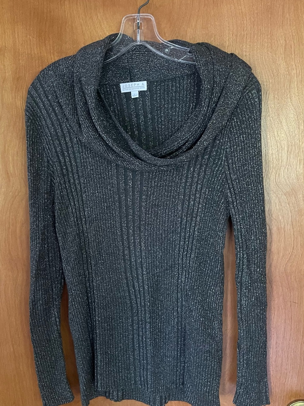 Joseph A  Metallic thread Ribbed Cowl Neck Sweater - Dk Gray